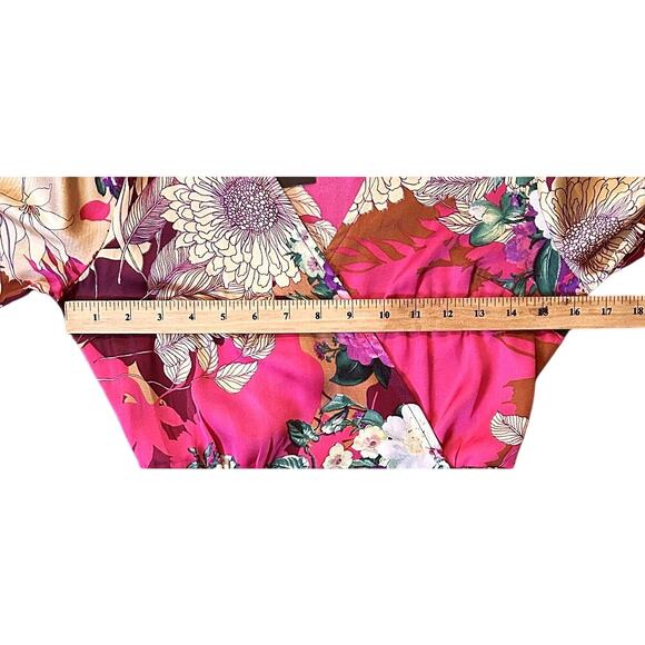 NWT Lulus Put on a Smile Burgundy Floral Print Satin Full Wrap Maxi Dress Small - Picture 4 of 8